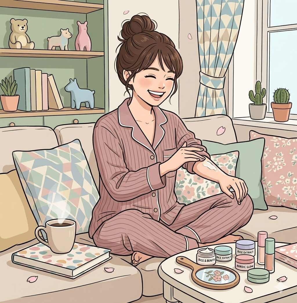 ボディクリームをつけている女性