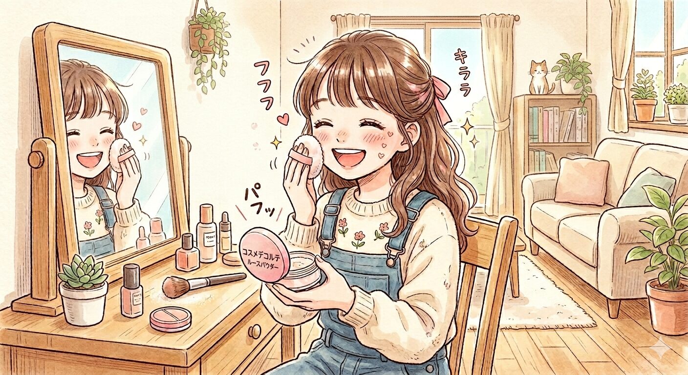 フェイスパウダーをつけている女の子