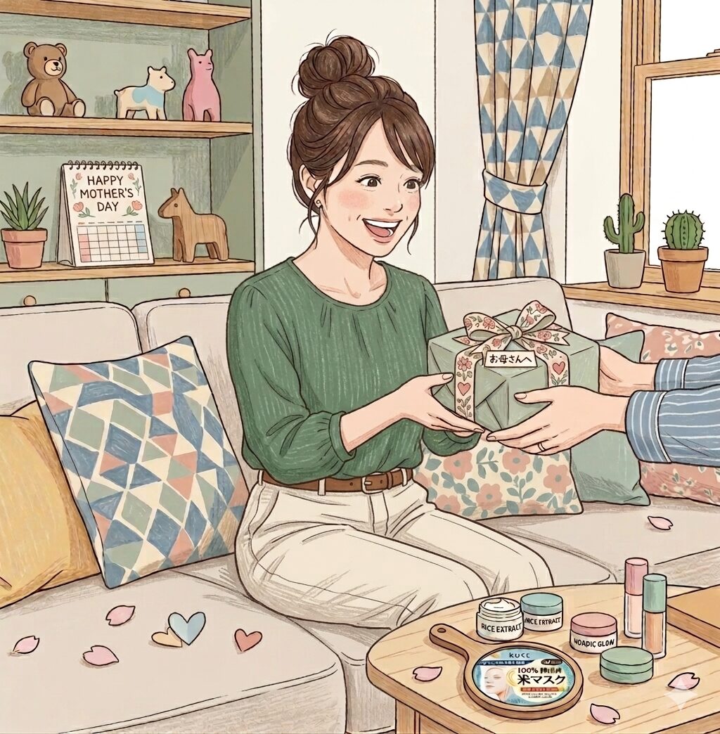 母の日のプレゼントをもらっている絵